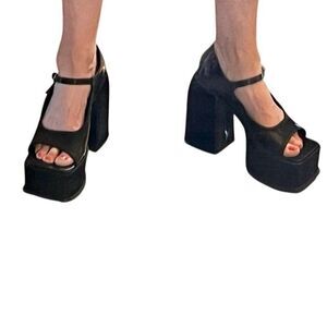Ochos Toros Platform Black Big Moves Open Toes Brats Y2K Chunky Heels 8.5 fit 9